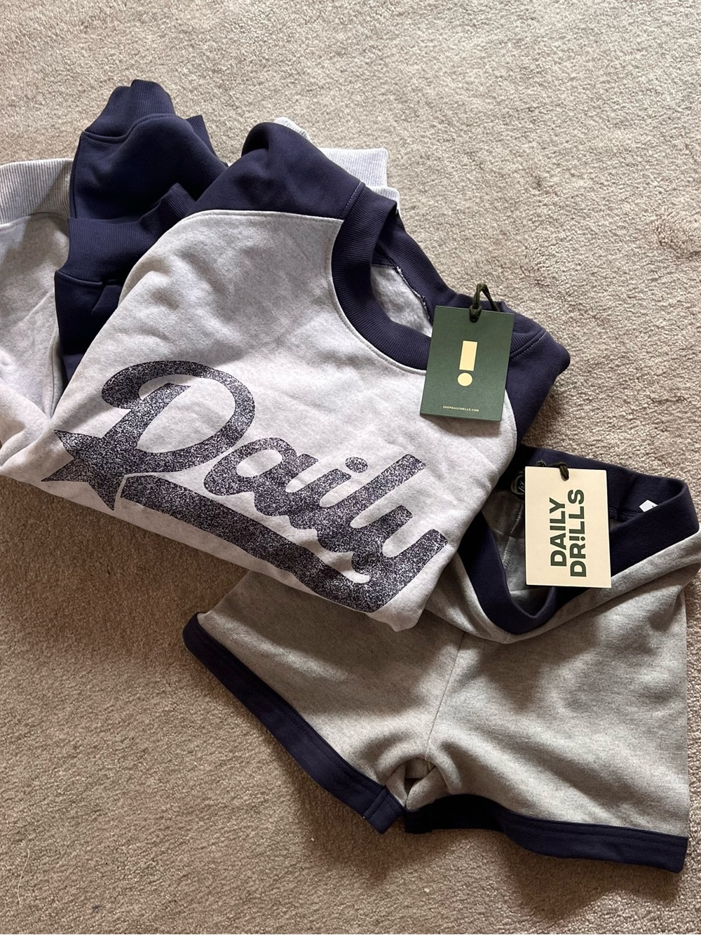 Daily Drills Grey and Navy 'Daily' Sweatshirt & Shorts Set